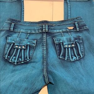 Women's Straight Leg Jeans in Teal Blue - Classic Back Pocket Detail
